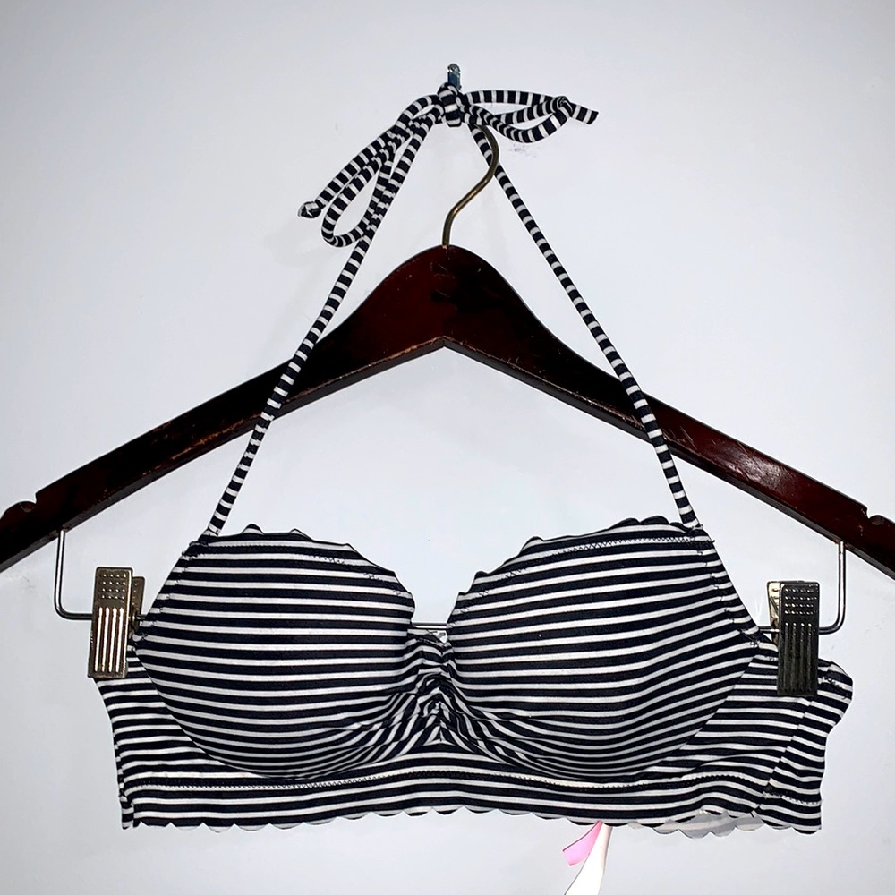 Victoria Secret Striped Push Up Bikini Top Size 34A White Black Back Hook